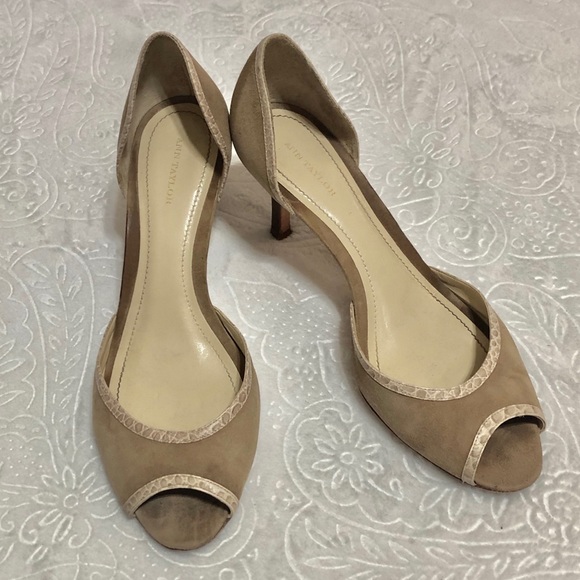 Ann Taylor Tan & Cream Color Peep Toe Heels - Picture 2 of 6